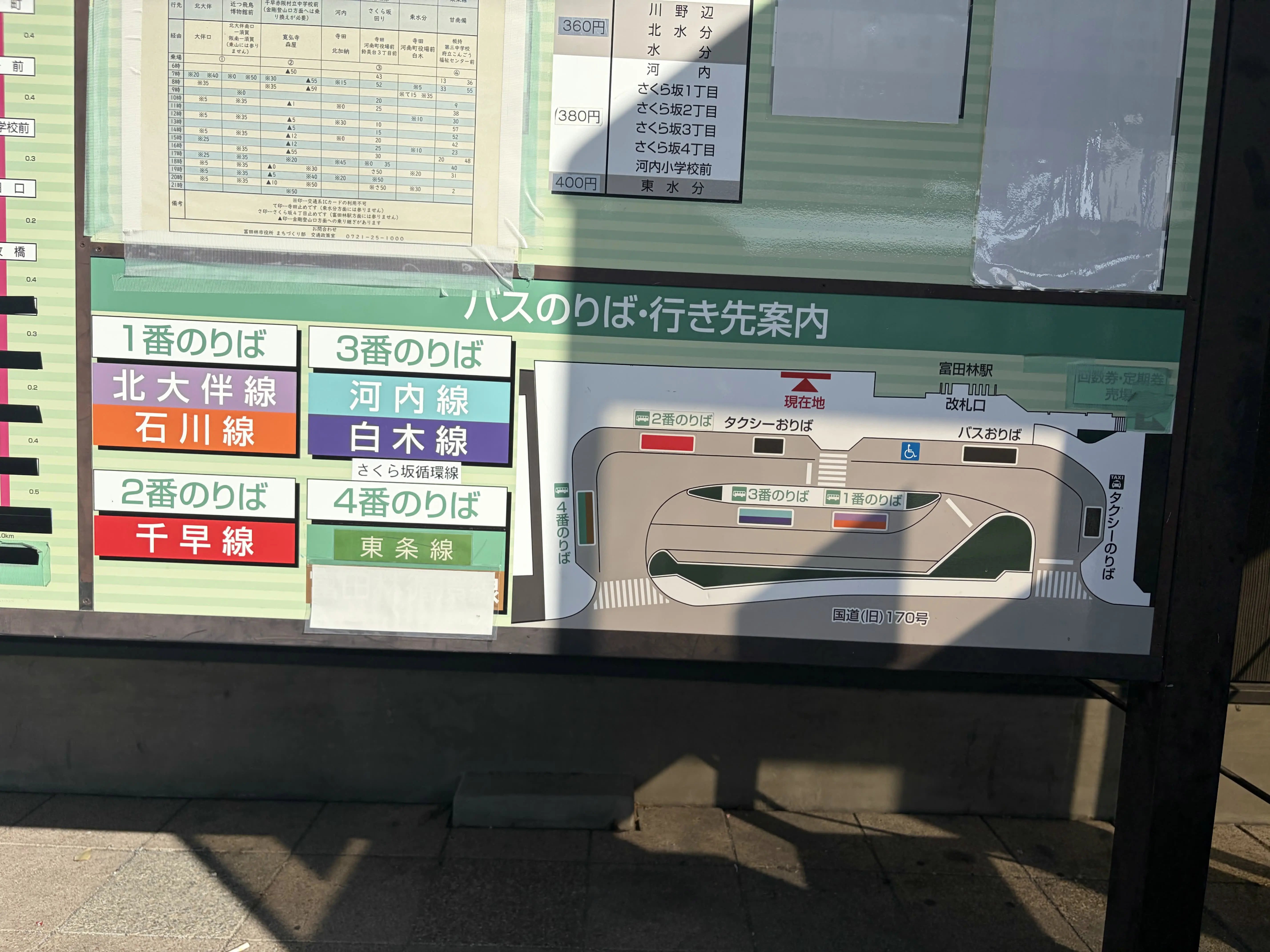富田林駅のバスのりば行き先案内