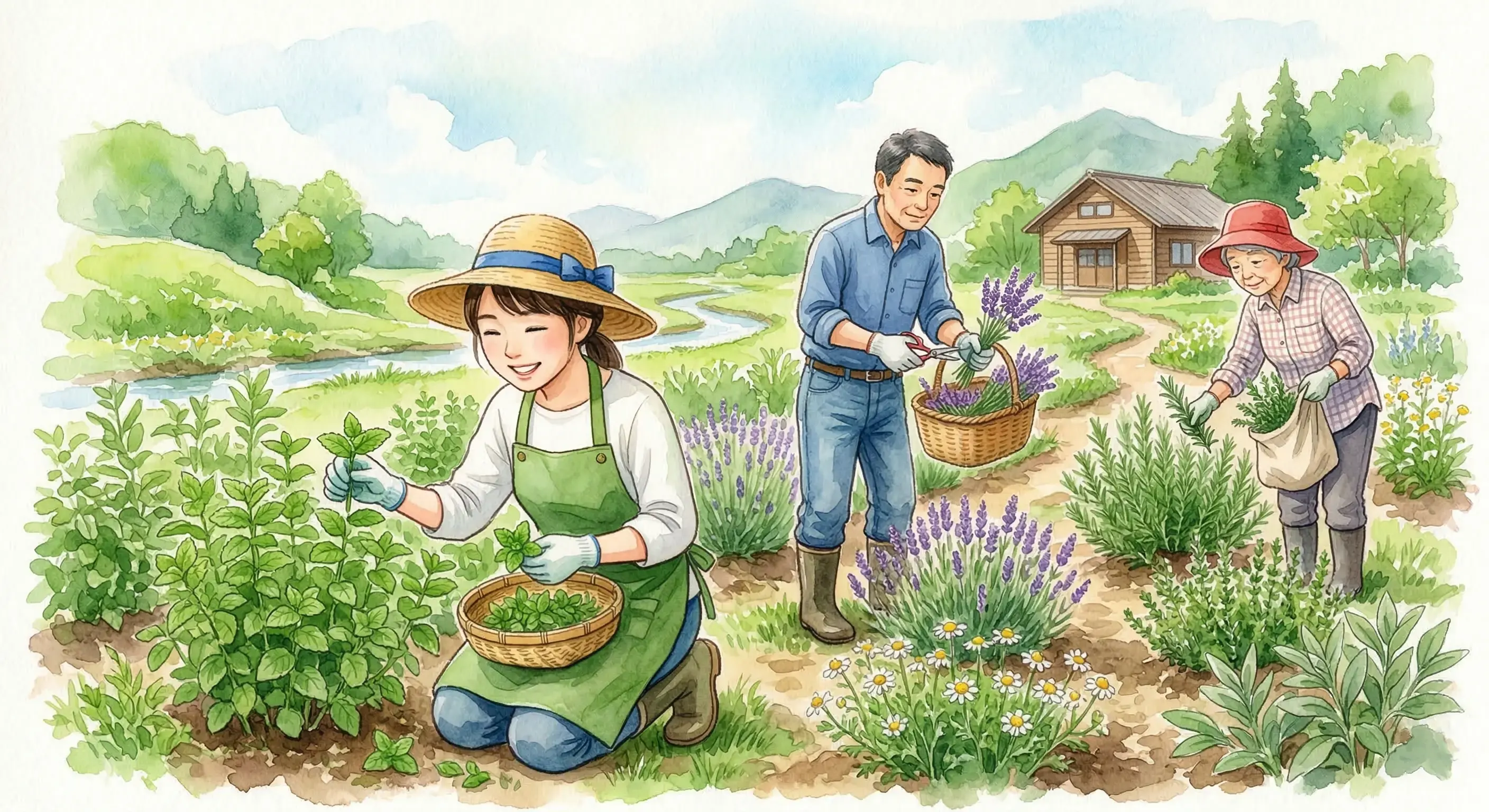 ハーブや野菜を育てるハウスの中